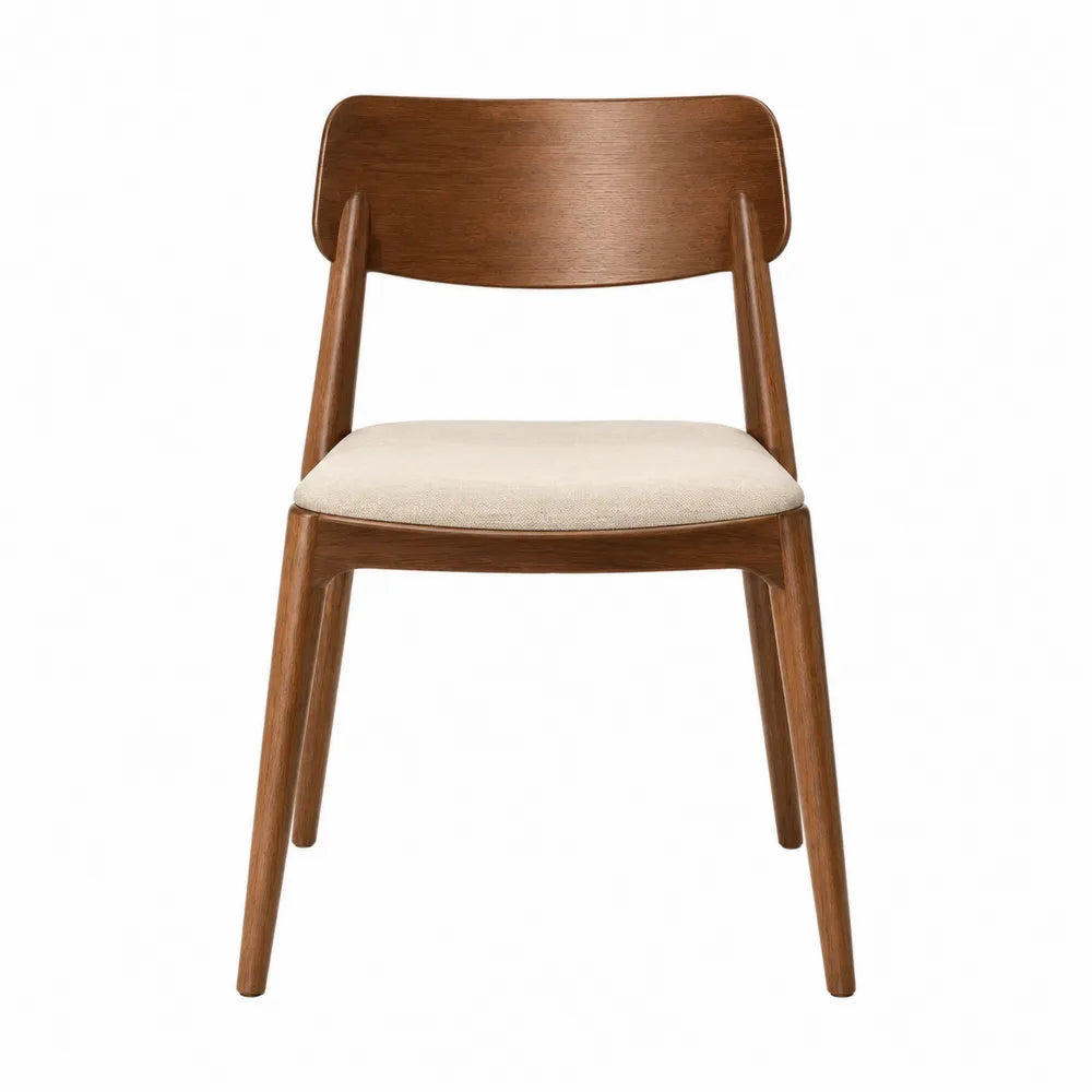 Sedia da pranzo in legno massello con seduta in tessuto beige