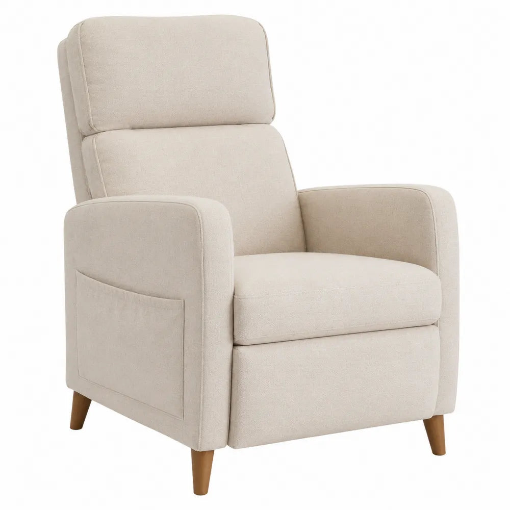 Poltrona reclinabile in legno e tessuto beige