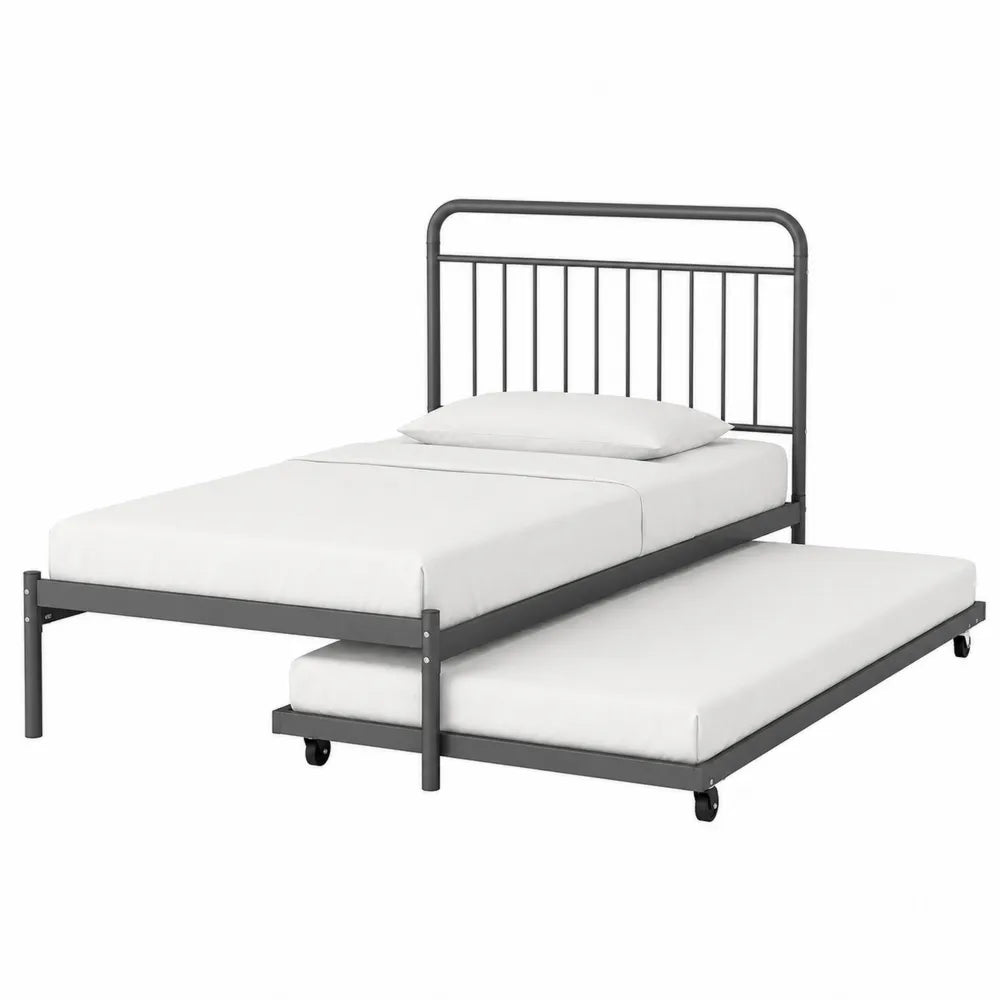 Letto singolo in metallo con secondo letto estraibile grigio