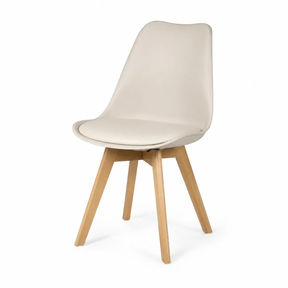 Sedia in Pelle Sintetica Beige con Gambe in Rovere