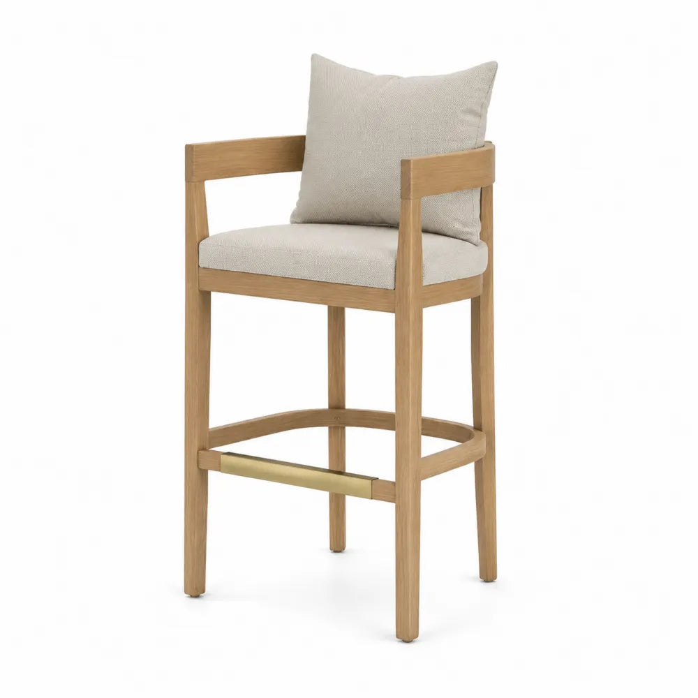 Sgabello da bar in legno massello e tessuto beige