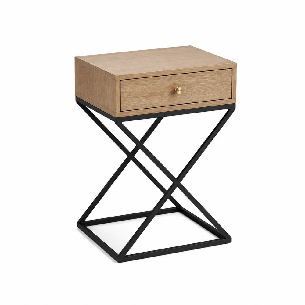 Comodino in legno e metallo con cassetto 40x30x60 cm