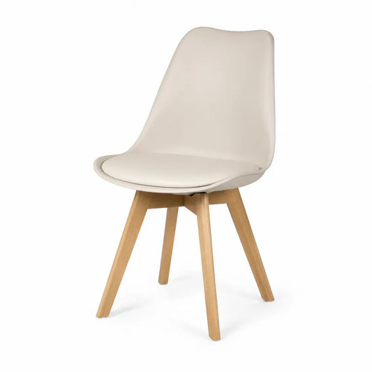 Sedia in Pelle Sintetica Beige con Gambe in Rovere
