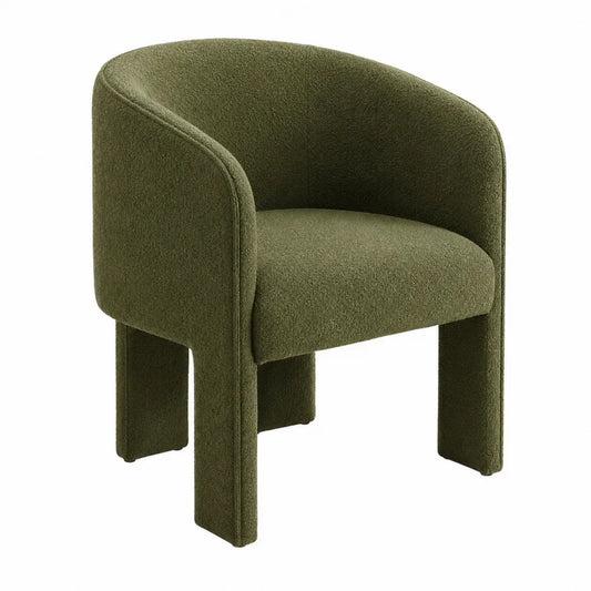 Sedia in Tessuto di Lana Verde con Struttura in Legno
