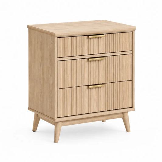 Comodino in legno massello con maniglie in metallo, 60x40x75 cm