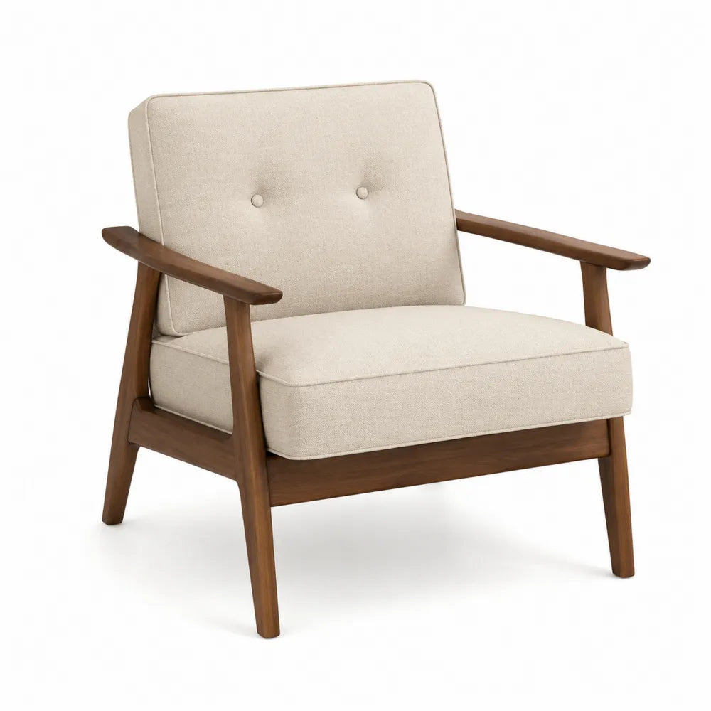 Poltrona in Legno e Tessuto Poliestere Beige