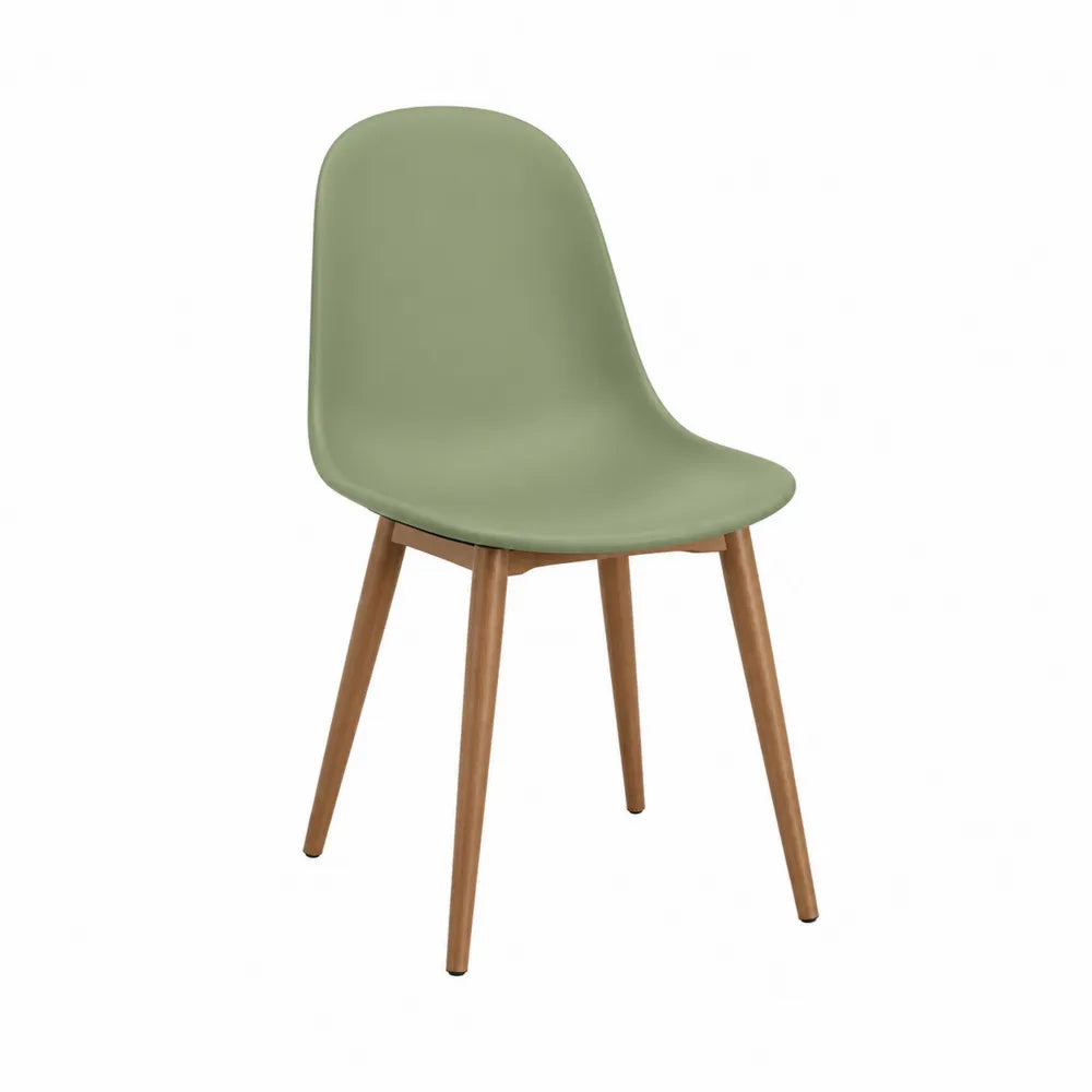Sedia in plastica verde con gambe in legno