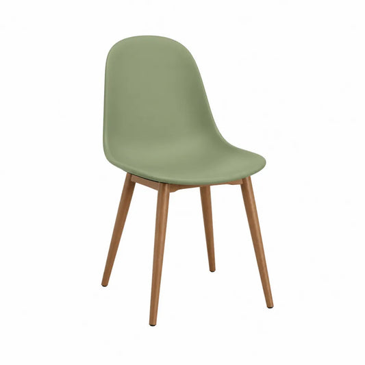 Sedia in plastica verde con gambe in legno