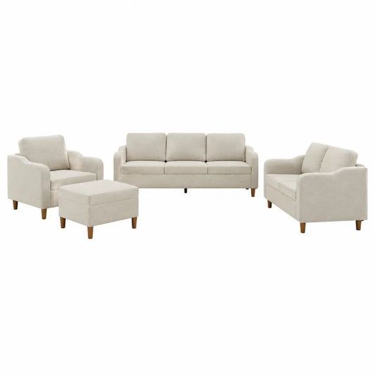 Set Divani in Tessuto con Gambe in Legno Beige
