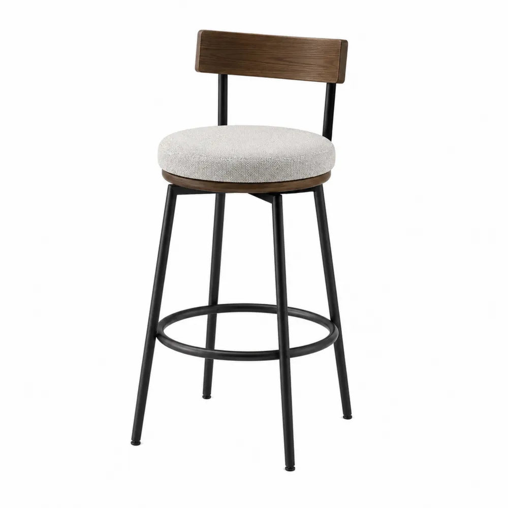 Sgabello da bar in metallo nero e tessuto beige