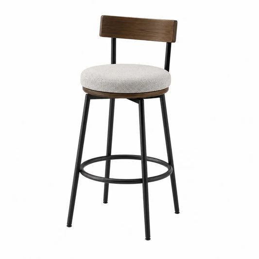 Sgabello da bar in metallo nero e tessuto beige
