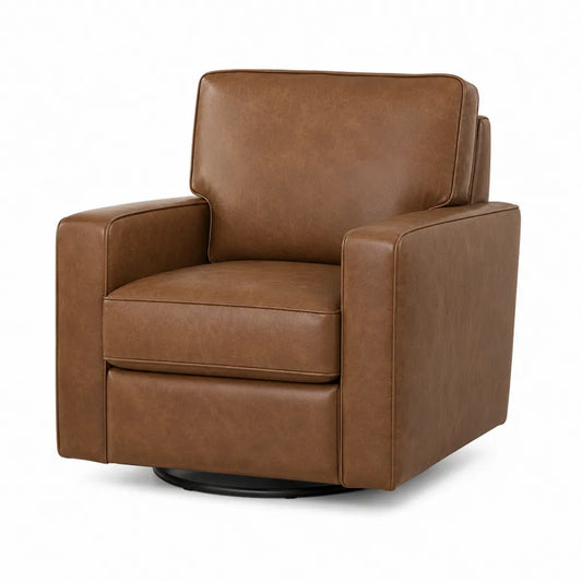 Poltrona girevole in pelle sintetica marrone 85x75x90 cm