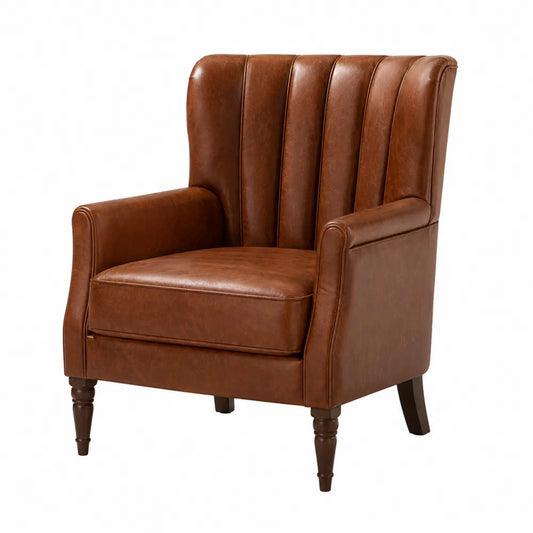 Poltrona in Pelle Sintetica con Gambe in Legno Marrone